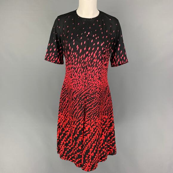 GIVENCHY Size 10 Black Red Polyester Abstract Short Sleeve Dress - Picture 1 of 5